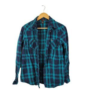 Brit and Bridle blue Flannel plaid button down long sleeve shirt woman's size sm